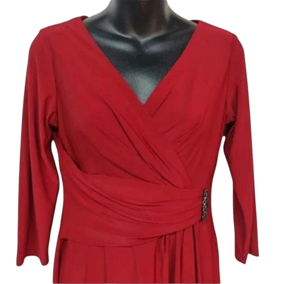 Chaps Women's Burgundy Red Faux Wrap V-Neck Stretch Dress Size PM NWT - Picture 4 of 10